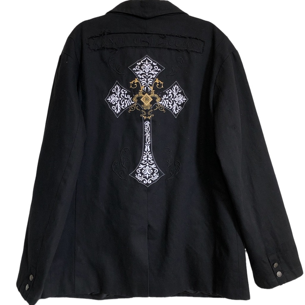 Handcrafted Premium Goods embroidered cross denim blazer